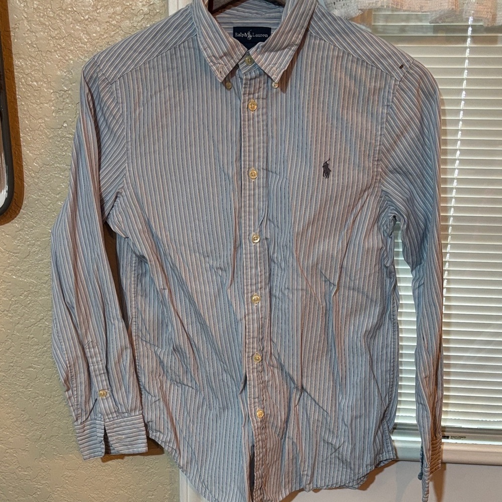 Ralph Lauren Men's Classic Blue and White Striped Shirt